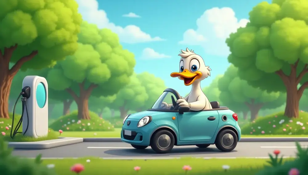 donald-duck-wechselt-im-lustigen-taschenbuch-auf-e-auto-fuer-umweltbewusstsein